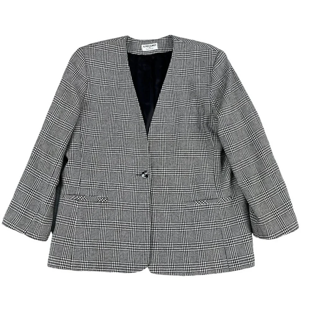 Alfred Dunner Womens Woolblend Houndstooth Career‎ Blazer Sz 16